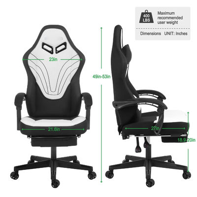 Chaise de jeu de bureau avec repose-pieds et dimensions du produit 25 &quot;D x 23&quot; W x 53 &quot;H