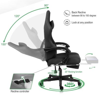 Chaise de jeu de bureau avec repose-pieds et dimensions du produit 25 &quot;D x 23&quot; W x 53 &quot;H