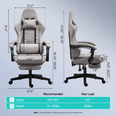 Chaise de jeu pour ordinateur à bureau réglable ergonomique avec repose-pieds et massage