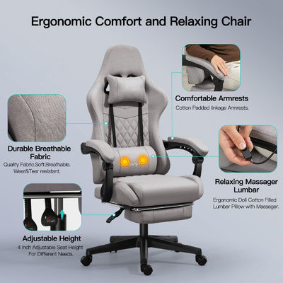 Chaise de jeu pour ordinateur à bureau réglable ergonomique avec repose-pieds et massage