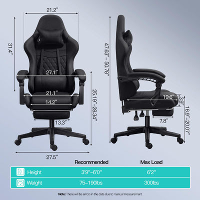 Chaise de jeu informatique personnalisée de couleur ergonomique réglable avec repose-pieds et massage