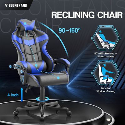 Chaise de joueur ergonomique ALINUNU avec massage et cuir synthétique