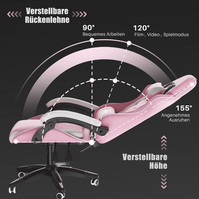 Chaise de jeux vidéo reposante à 3 ascenseurs à gaz avec repose-tête et support lombaire