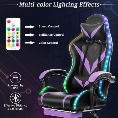 Emballage du courrier Chaise de jeu RGB ergonomique avec massage et lumières LED Style de chaise pivotante