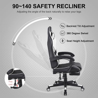 Chaise de jeu compétitive pour ordinateur de course en fer métallique avec repose-pieds et support lombaire