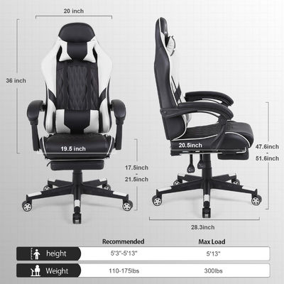 Chaise de jeu compétitive pour ordinateur de course en fer métallique avec repose-pieds et support lombaire