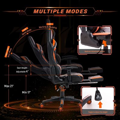 Chaise de course électronique réglable à l'aide d'un ordinateur à dos élevé à 360 tours avec repose-pieds et réglage de la hauteur