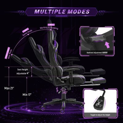 Chaise de course ergonomie à dos haut avec repose-pieds réglable par ordinateur