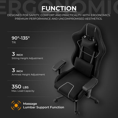 Chaise de joueur ergonomique personnalisée réglable en couleur avec support lombaire et repose-pieds de massage