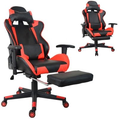 Chaise de jeu de bureau moderne avec repose-pieds et accoudoirs en PU réglables en 2D