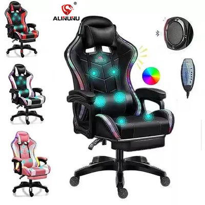 Chaise de massage de jeu en cuir synthétique à couverture amovible avec lumières et haut-parleurs RVB