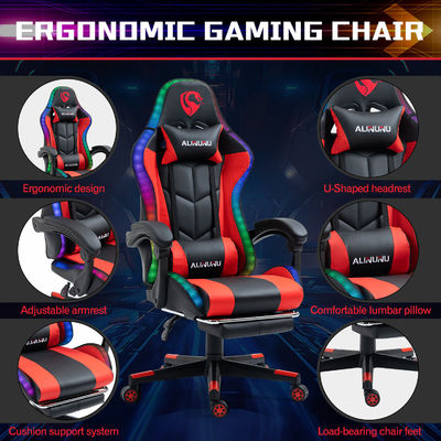 Chaise de jeu LED RVB réglable en hauteur avec style pivotant de massage et haut-parleurs