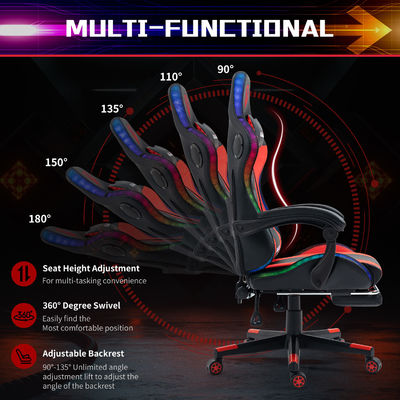 Chaise de jeu LED RVB réglable en hauteur avec style pivotant de massage et haut-parleurs
