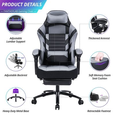 Chaise de jeu personnalisée en couleur avec repose-pieds en mousse à mémoire réglable