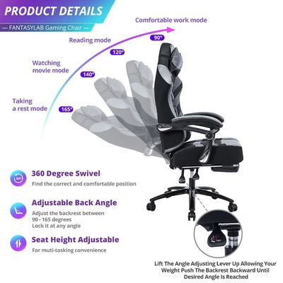 Chaise de jeu personnalisée en couleur avec repose-pieds en mousse à mémoire réglable
