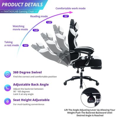 Chaise de jeu réglable en hauteur avec repose-pieds en mousse à mémoire réglable