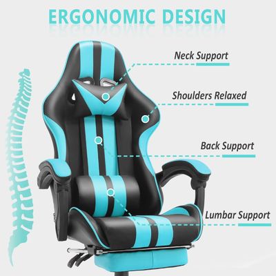 Chaise d'ordinateur réglable en hauteur pour jeux PC avec appuie-tête