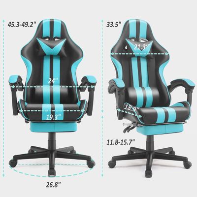 Chaise d'ordinateur réglable en hauteur pour jeux PC avec appuie-tête