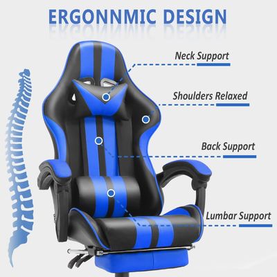 Chaise de jeu ergonomique de style de course avec appuie-tête et soutien lombaire