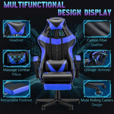 Chaise de jeu à hauteur réglable directe avec appuie-tête en cuir et support lombaire