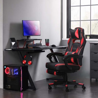 Chaise de jeu de course avec mécanisme d'inclinaison du repose-pieds et support lombaire