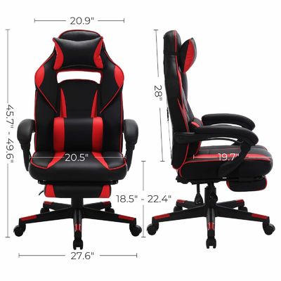Chaise de jeu de course avec mécanisme d'inclinaison du repose-pieds et support lombaire