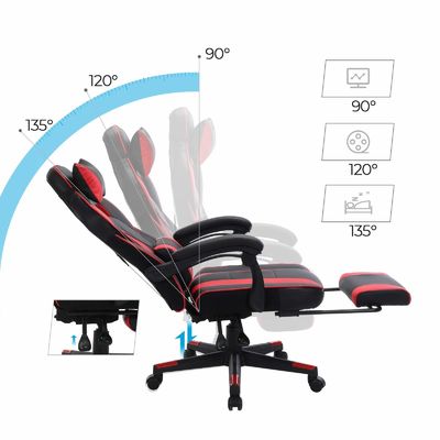 Chaise de jeu de course avec mécanisme d'inclinaison du repose-pieds et support lombaire