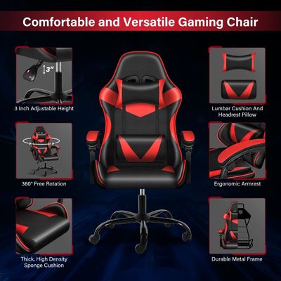 Chaise de course en cuir synthétique pour ordinateur et jeux vidéo