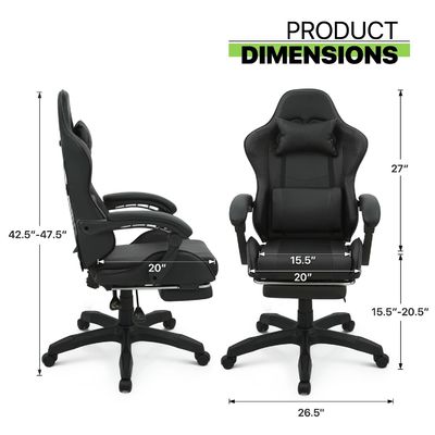 Chaise de jeu à dos haut avec repose-pieds repose-tête soutien lombaire cadre en fer