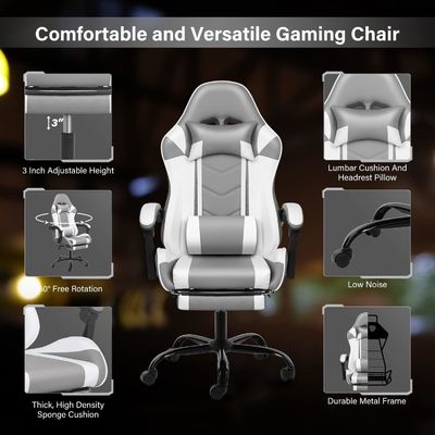 Chaise pivotante réglable en hauteur fauteuil ergonomique pour ordinateur de bureau et jeux vidéo