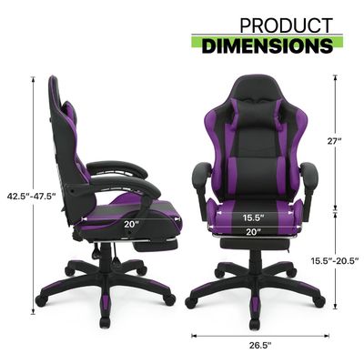 Chaise de jeu vidéo ergonomique à dos haut avec repose-pieds repose-tête soutien lombaire Chaise de jeu
