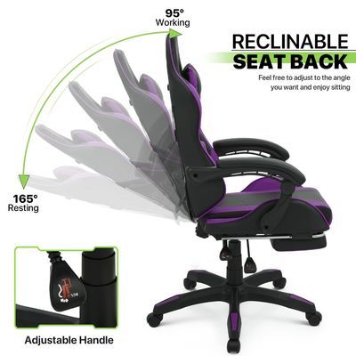 Chaise de jeu vidéo ergonomique à dos haut avec repose-pieds repose-tête soutien lombaire Chaise de jeu