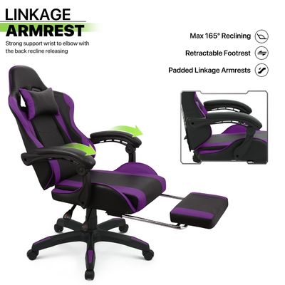 Chaise de jeu vidéo ergonomique à dos haut avec repose-pieds repose-tête soutien lombaire Chaise de jeu