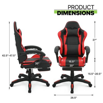 Chaise de jeu à dos élevé pivotant 360 avec repose-pieds repose-tête soutien lombaire hauteur réglable