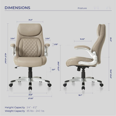 Chaise de bureau en cuir en PU ergonomique avec support lombaire et accoudoirs flexibles