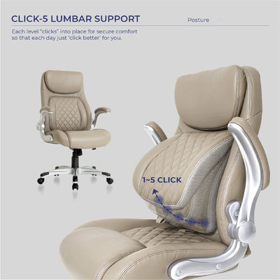 Chaise de bureau en cuir en PU ergonomique avec support lombaire et accoudoirs flexibles
