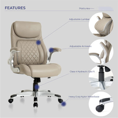 Chaise de bureau en cuir en PU ergonomique avec support lombaire et accoudoirs flexibles