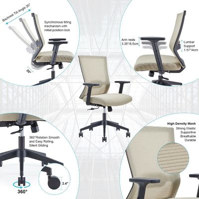 Chaise de bureau pivotante exécutive en maille ergonomique avec support lombaire
