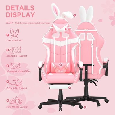 Chaise pivotante chaise de jeu rose avec repose-pieds et adorable design de lapin