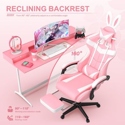 Chaise pivotante chaise de jeu rose avec repose-pieds et adorable design de lapin