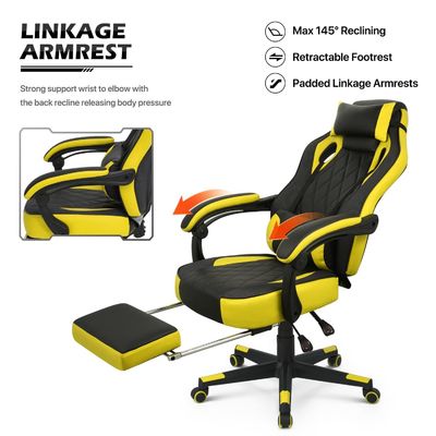 Chaise de jeu de course à 360 degrés avec support lombaire détachable en cuir PU