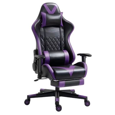 Chaise de jeu à bras réglable avec repose-pieds et massage en cuir violet