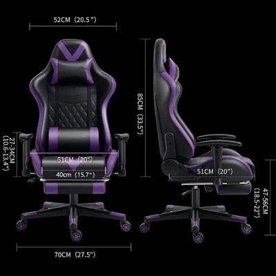 Chaise de jeu à bras réglable avec repose-pieds et massage en cuir violet