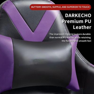 Chaise de jeu à bras réglable avec repose-pieds et massage en cuir violet