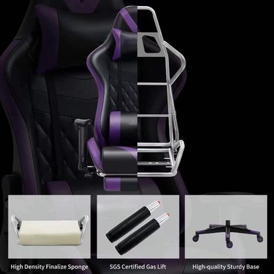 Chaise de jeu à bras réglable avec repose-pieds et massage en cuir violet