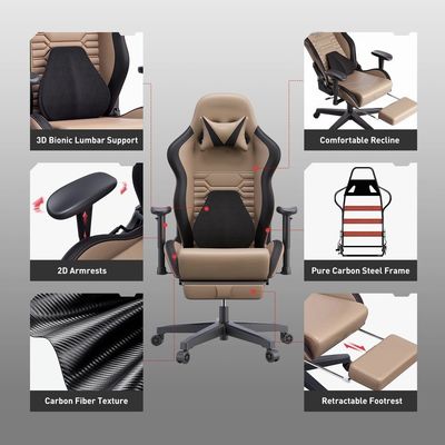 Chaise de jeu à roues en PU muet avec support lombaire ergonomique et emballage du courrier