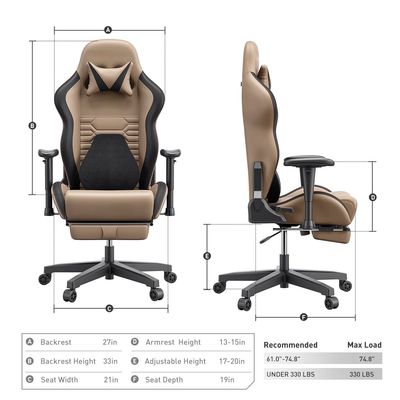 Chaise de jeu à roues en PU muet avec support lombaire ergonomique et emballage du courrier