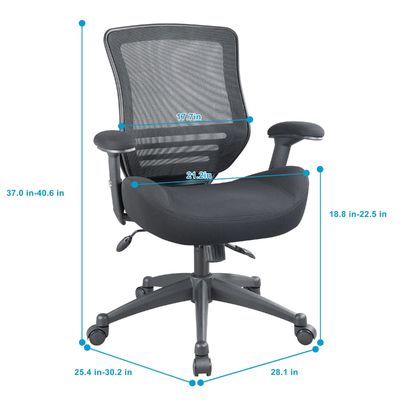 Chaise d'ordinateur à dos moyen avec bras pliables hauteur réglable et support lombaire