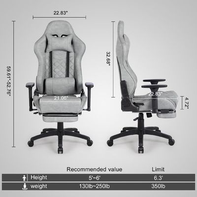 Chaise de jeu de design moderne avec repose-pieds et 3 ascenseurs à gaz en cuir en PU réglable