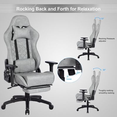 Chaise de jeu de design moderne avec repose-pieds et 3 ascenseurs à gaz en cuir en PU réglable